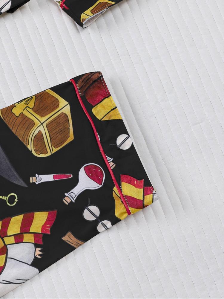 Women's 2-Piece Pajama Set, Magic Theme All-Over Print, Soft Shirt Collar Top & Elastic Pants, Casual Home Wear for Fall Winter