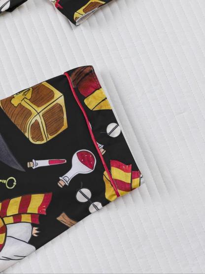 Women's 2-Piece Pajama Set, Magic Theme All-Over Print, Soft Shirt Collar Top & Elastic Pants, Casual Home Wear for Fall Winter