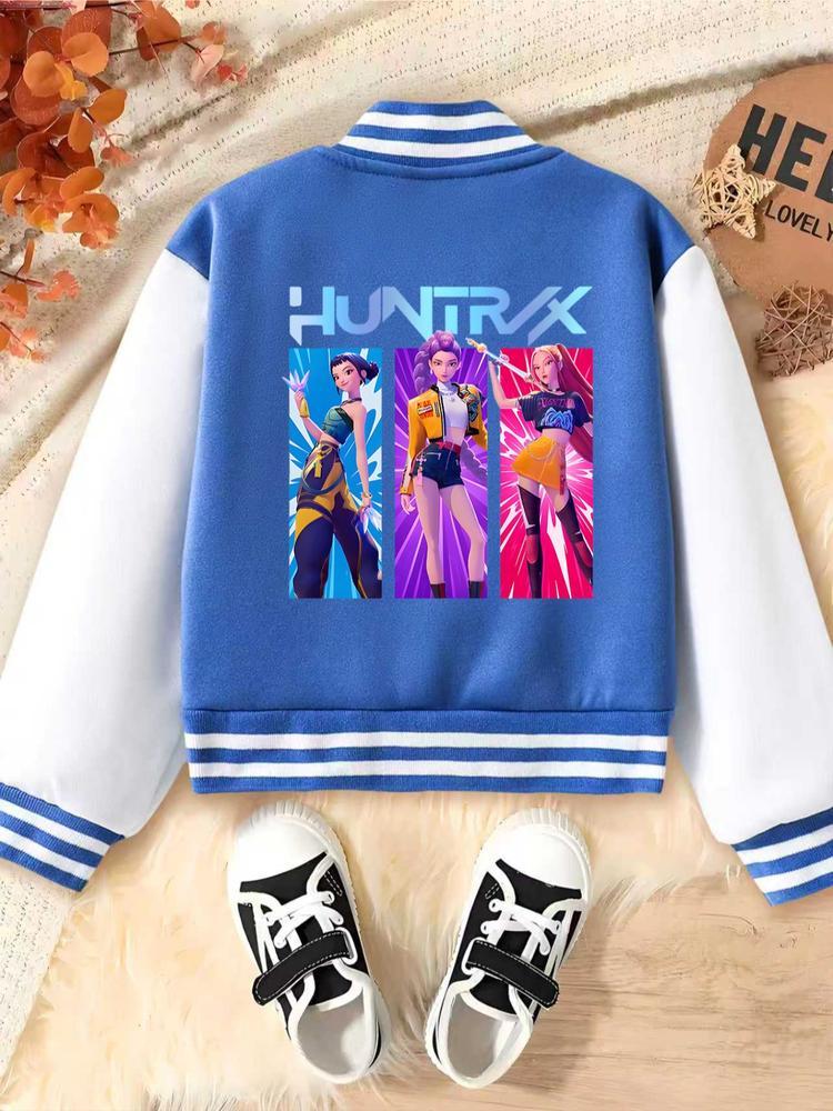 Girls Short Baseball Jacket Coat, Casual Sports School Uniform, Elastic Fabric, Trendy Kids Clothing, Fall & Winter Halloween Option