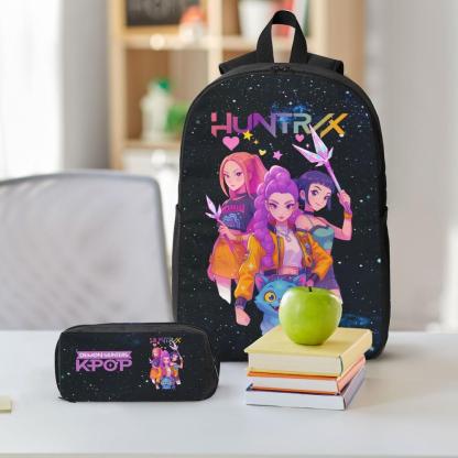 3PCS Functional K-POP Demon Hunters Backpack Set - Black Large Capacity Laptop Schoolbag + Portable Lunch Bag + Pencil Case, Fashionable Bag for Teens Men Women, Perfect for Daily Use & Gift Giving