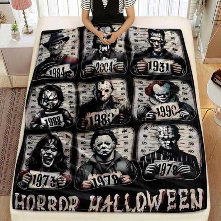 Soft Funny Throw Blanket Horror Icons Flannel Fleece - Cozy Fuzzy Plush Comfy All-Season Sofa Bedroom Dorm Couch Office Car Travel Home Bedding,Comfortable Movie Decor Blanket Men Women Boys Girls Halloween Birthday Fan Gifts, Man Women Gift