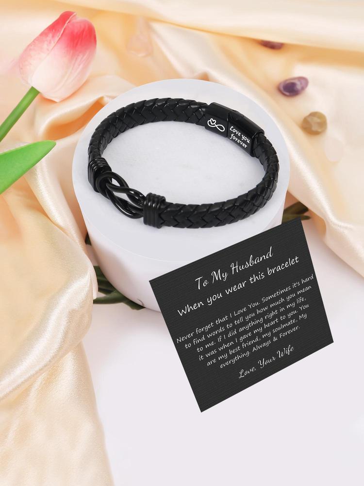 1PC Christmas Gift for Dad Son Boyfriend Husband Uncle Man, Stylish Black Men's Braided Bracelet with Magnetic Clasp, Perfect for Party and Holiday Gifts