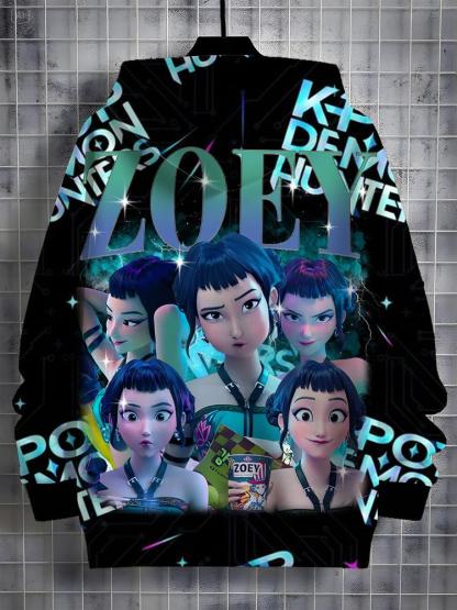 Girls Kpop Demon Hunters Korean Fashion Hoodie, Comfortable Spring & Fall Casual Sweatshirt, Durable Random Print Design, Perfect Christmas Gift