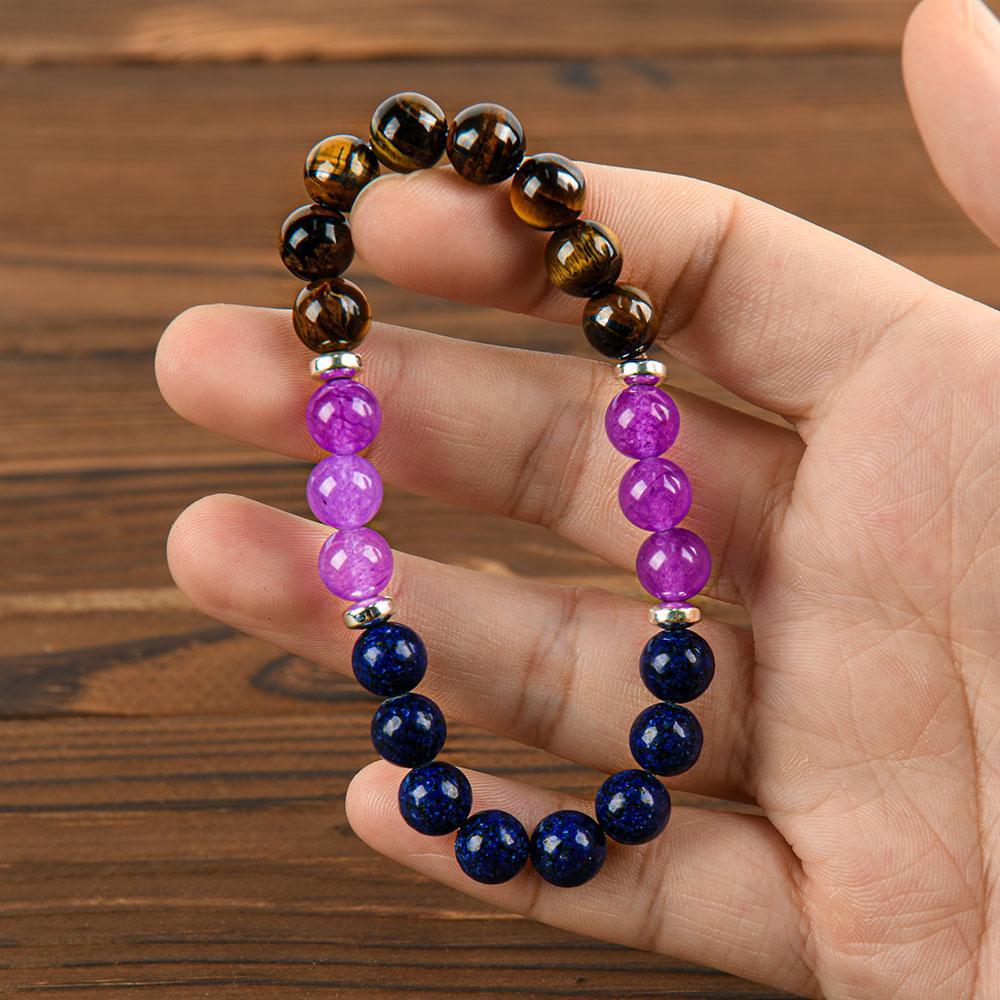 Reduce Stress Relieve Anxiety Crystal Bracelet Beaded Tiger's Eye Stone Jewelry For Men And Women,  Beaded Jewelry,  first  bracelet pulsera  amatista unity  bracelet protection  fashion artificial Colorblock Beaded Crystal Bracelet    chakra bracelet