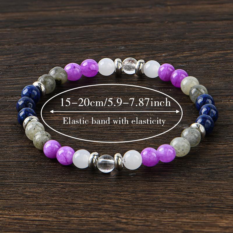ARPURRAINA Memory Enhancement Crystal Bracelet Homeopathic Focus Clarity Aid 6mm Beaded Stone Jewelry for Determination Concentration Solid Format Elastic Wrist Rosary Adjustable 15-20cm