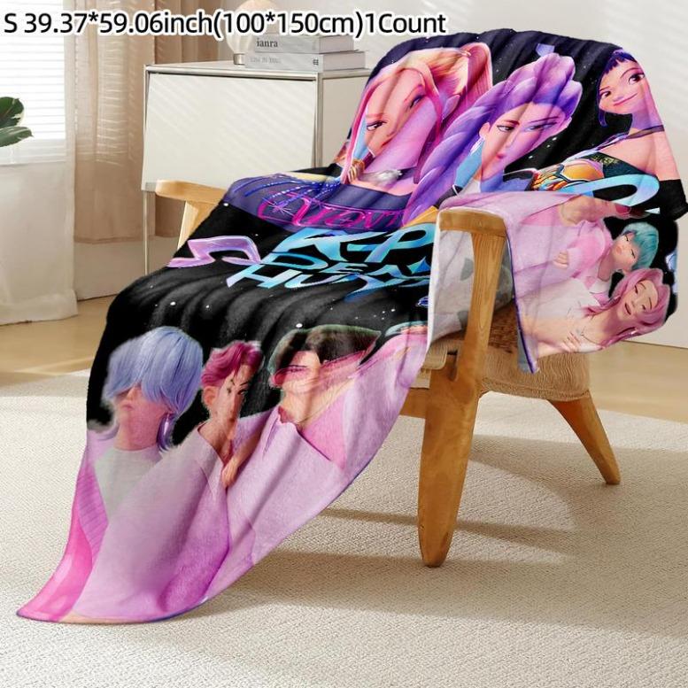 K-Pop Demon Hunter Star Team Blanket, Soft Flannel Sofa Bed Cover, Blue, Lightweight All-Season Travel Camping Home Rug, Figure Print Blanket,Zoey,Mira,Rumi,Huntrix,Sajaboys,Gift For Kids, Gift For Men & Women, K-POP Demon Hunters Merch