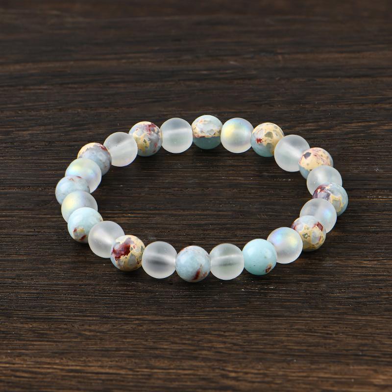 1pc Healing Quartz And Sea Sediment Bead Bracelet, Clarity & Abundance glass  beads pulsera  amatista protection bracelet encouragement gift fashion artificial Colorblock Beaded Crystal Bracelet