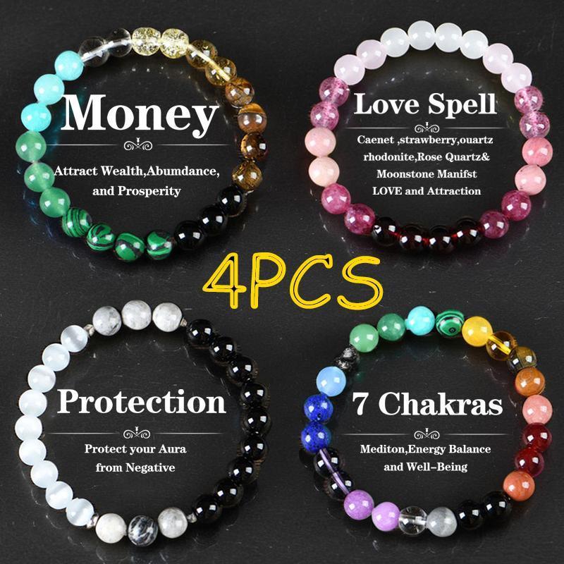 4 Pcs Exquisite Bohemian Beaded Bracelet - Natural Citrine, Malachite,