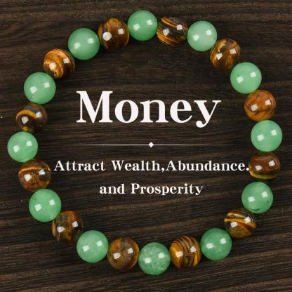 1pc Arpurraina Money Attraction Bracelet with Green Aventurine & Tiger Eye -    blue friendship bracelet beaded  jewelry protection bracelet encouragement gift fashion artificial bracelet  of  the  day Colorblock Beaded Crystal Bracelet