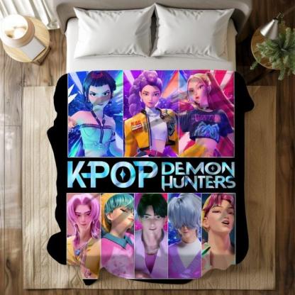 Kpop Demon Hunters Blanket - Kpop Demon Hunters Movie Blanket - Kpop Demon Hunters Inspired Blanket - Gift For Her Gift For K-Pop Fans,Zoey,Mira,Rumi,Huntrix,Sajaboys,Gift For Kids, Gift For Men & Women, K-POP Demon Hunters Merch
