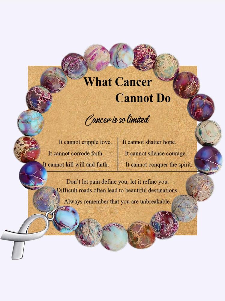 Cancer Survivor Gifts for Men Women, Breast Cancer Awareness Bracelets, Healing Natural Stone Beaded Bracelets, Inspirational Bracelets Gifts for Men Women