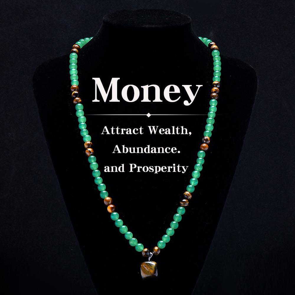 ARPURRAINA Money Attraction Necklace With GreenAventurine & Tiger Eye  Pendant Healing Crystal Stone ,Anniversary, Vacation &Theme Parties Jewelry Charms Abundance Crystal bracelet,Long Chain,Sweater chain,Ideal Gift Jewelry for Men and Women