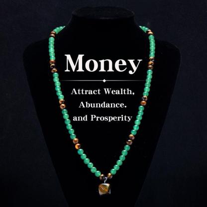 ARPURRAINA Money Attraction Necklace With GreenAventurine & Tiger Eye  Pendant Healing Crystal Stone ,Anniversary, Vacation &Theme Parties Jewelry Charms Abundance Crystal bracelet,Long Chain,Sweater chain,Ideal Gift Jewelry for Men and Women