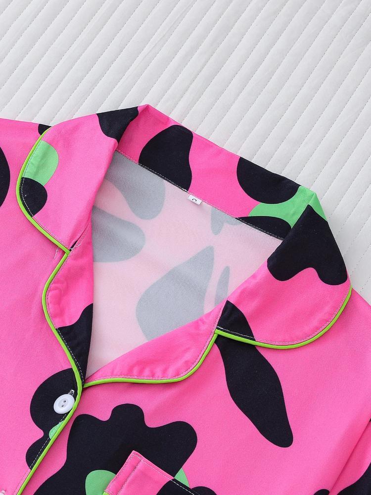 Women's Leopard Print Pajama Set, Casual Fitted Long Sleeve Top & Elastic Pants, Soft Comfortable Sleepwear for Fall Winter