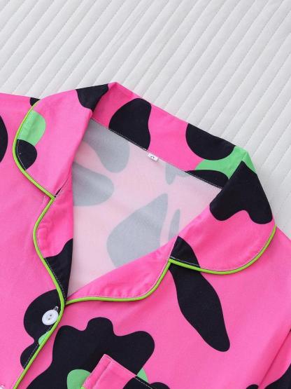 Women's Leopard Print Pajama Set, Casual Fitted Long Sleeve Top & Elastic Pants, Soft Comfortable Sleepwear for Fall Winter