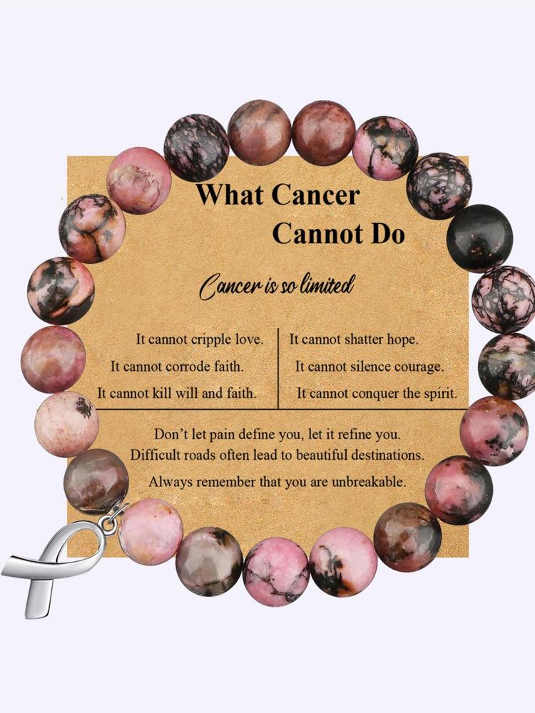 Cancer Survivor Gifts for Men Women, Breast Cancer Awareness Bracelets, Healing Natural Stone Beaded Bracelets, Inspirational Bracelets Gifts for Men Women