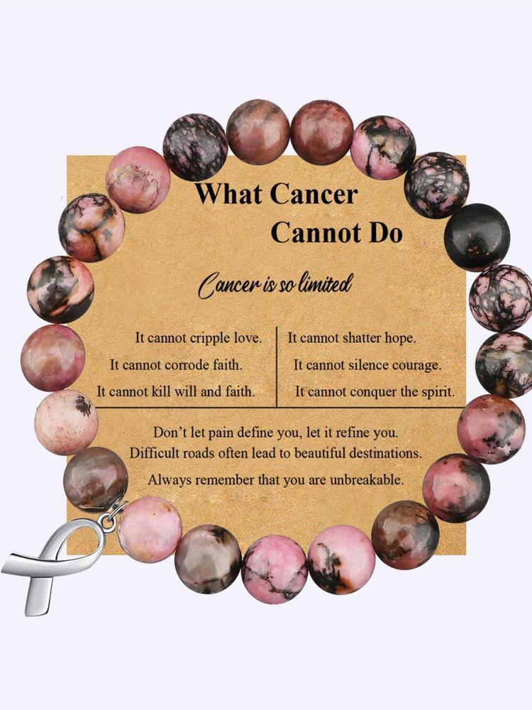Cancer Survivor Gifts for Men Women, Breast Cancer Awareness Bracelets, Healing Natural Stone Beaded Bracelets, Inspirational Bracelets Gifts for Men Women