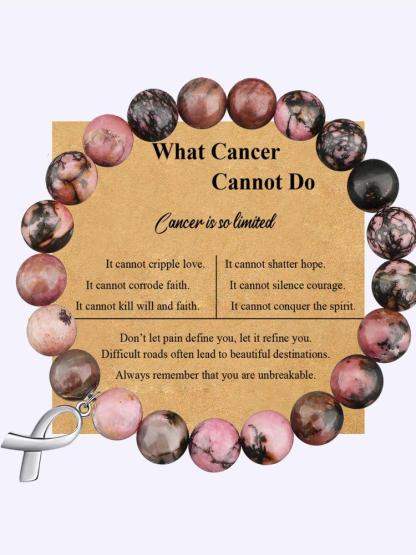 Cancer Survivor Gifts for Men Women, Breast Cancer Awareness Bracelets, Healing Natural Stone Beaded Bracelets, Inspirational Bracelets Gifts for Men Women