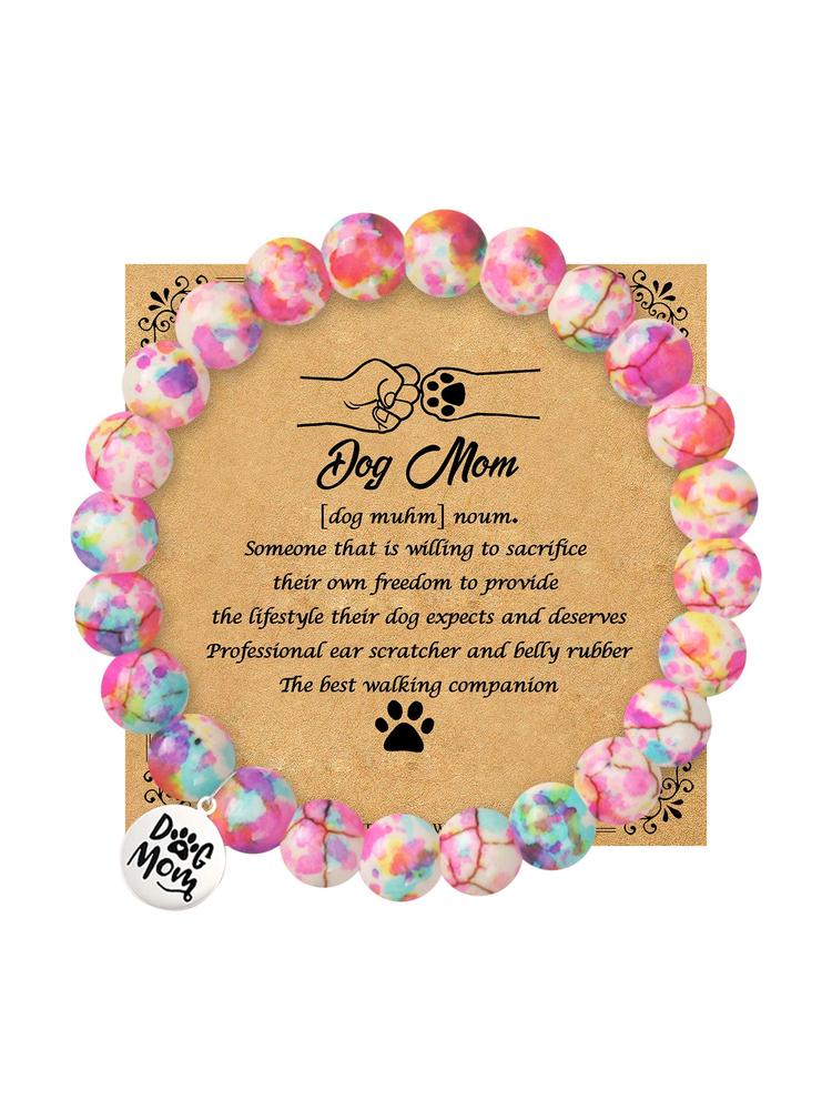 1PC Dog Mom Gift for Women, Exquisite Dog Mother Pendant Bracelet & Blessing Card Gift for Dog Lovers and Daughter, Adorable Engraving Perfect Gift for Dog Lovers, Christmas, Mother's Day Birthday Ideal Perfect Gifts