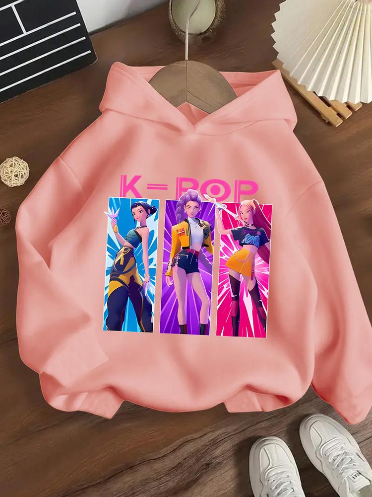 Girls' Kpop Falcon Girl Group Hoodie, Long Sleeve Casual Fitted Sweatshirt, Spring & Fall Fashion, Comfortable Graphic Print Pullover, Graphic Hoodies