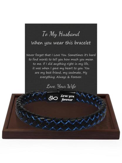 Men's Vintage Synthetic Leather Bracelet, with Gift Card, Fashionable Knotted Bracelet for Husband from Wife, Birthday Gifts for Son from Mom