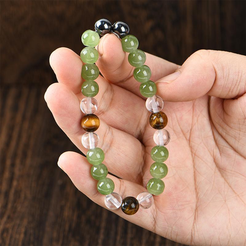Crystal Bracelet 8mm Natural Tiger's Eye Stone Handmade Beads Unity Protection Encouragement Gift for Women Men Fashionable Colorblock Beaded Elastic 15-20cm