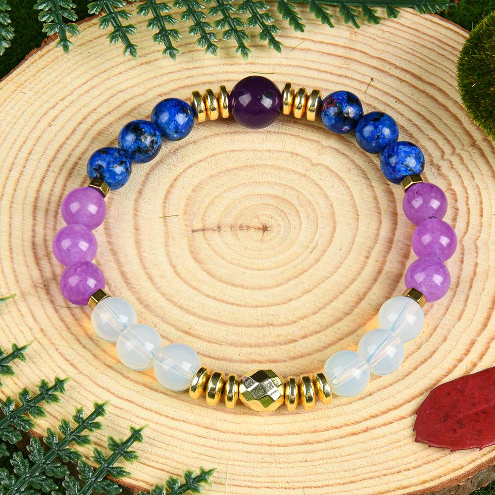1pc Amethyst And Opal Crystal Elastic Bracelet, Stylish Bohemian Gem Accessories For Career Wealth, For Luck And Prosperity, , Brings Serenity & Luck