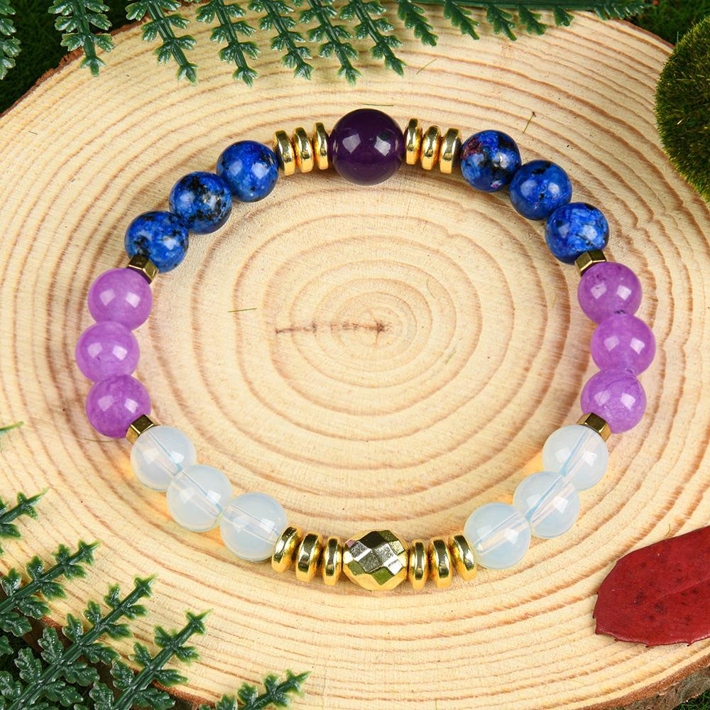 1pc Amethyst And Opal Crystal Elastic Bracelet, Stylish Bohemian Gem Accessories For Career Wealth, For Luck And Prosperity, , Brings Serenity & Luck