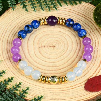 1pc Amethyst And Opal Crystal Elastic Bracelet, Stylish Bohemian Gem Accessories For Career Wealth, For Luck And Prosperity, , Brings Serenity & Luck