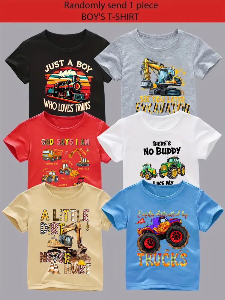 Boys' Summer Fashion Long Sleeve T-Shirt, Random Style Print Tee, Casual Fitted Design, Comfortable Moderate Fabric, Perfect Gift