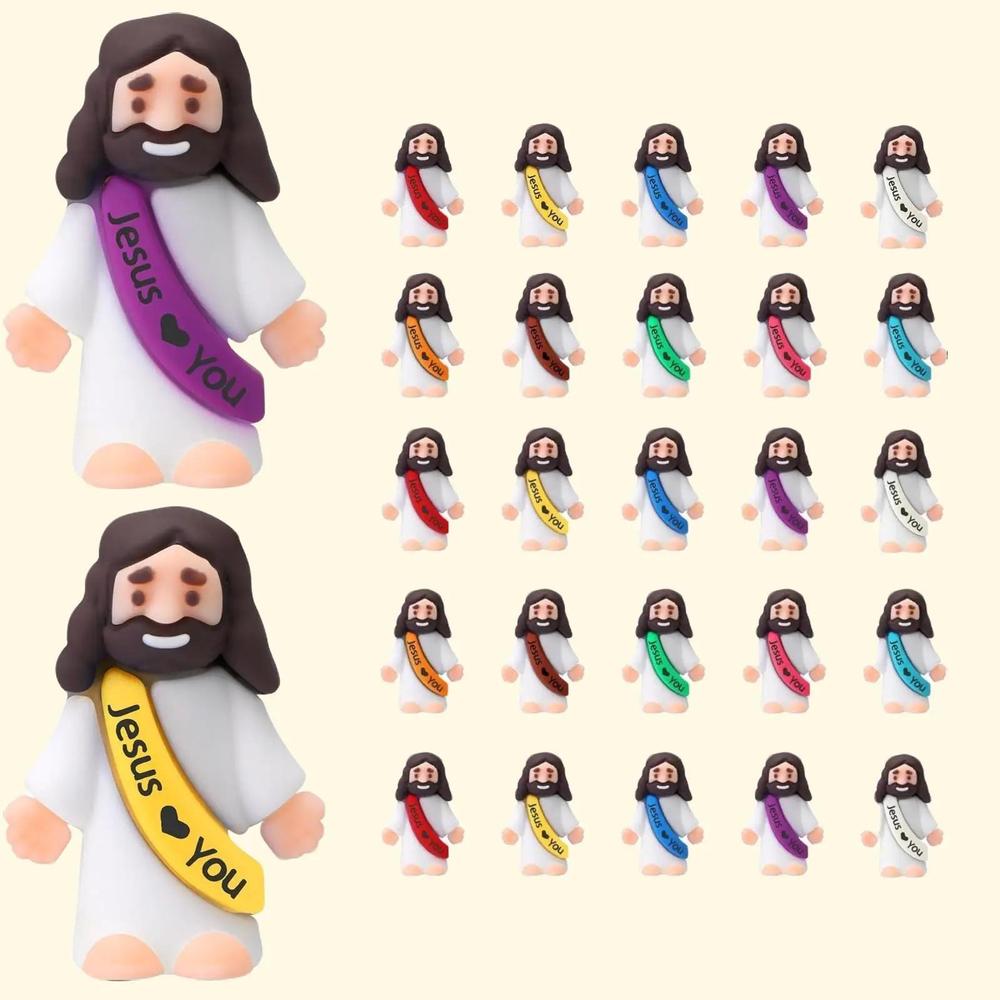 25 Pcs Mini Jesus Figures Original Design Decor Easter Egg Stuffers - Cute Jesus Ornaments Toys Christmas Decorations Tradition Religious Party Favors Sunday School Baptism Gifts  Celebrate Random Colors
