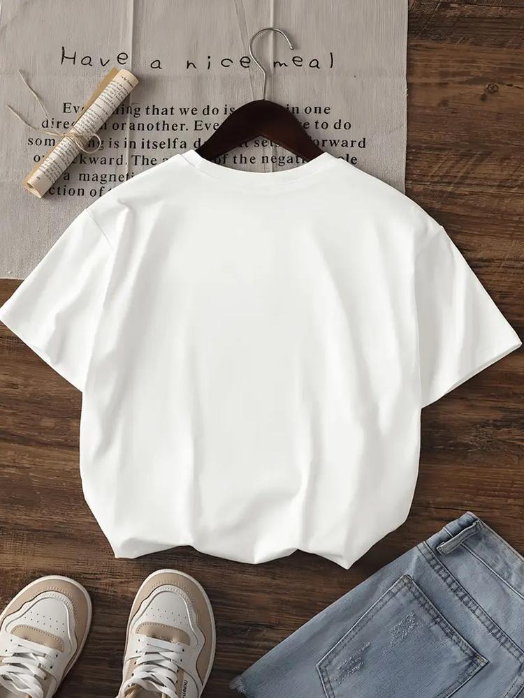Girls Summer Fashion Creative Letter Pattern Printed Short Sleeve T-Shirt, Perfect for Outdoor Activities and Casual Comfort