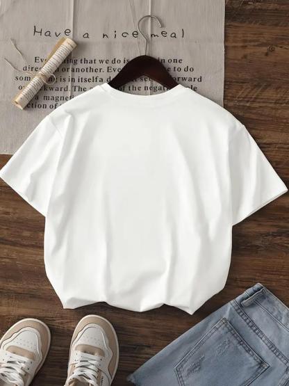 Girls Summer Fashion Creative Letter Pattern Printed Short Sleeve T-Shirt, Perfect for Outdoor Activities and Casual Comfort