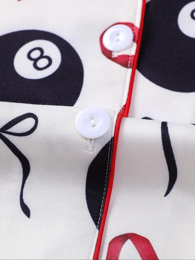 Women's 2-Piece Sleepwear Set, Holiday Party Pajamas, Long Sleeve Button-Down Soft Top and Loose Elastic Pants, Casual Home Wear