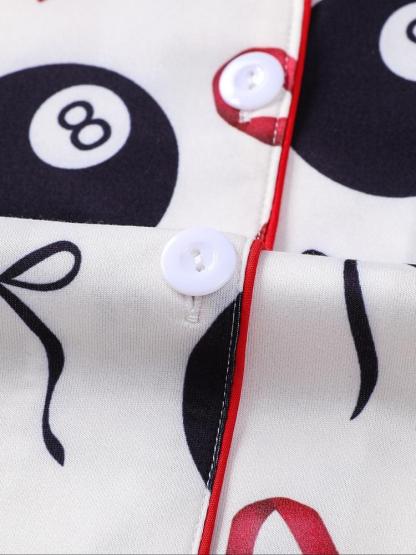 Women's 2-Piece Sleepwear Set, Holiday Party Pajamas, Long Sleeve Button-Down Soft Top and Loose Elastic Pants, Casual Home Wear