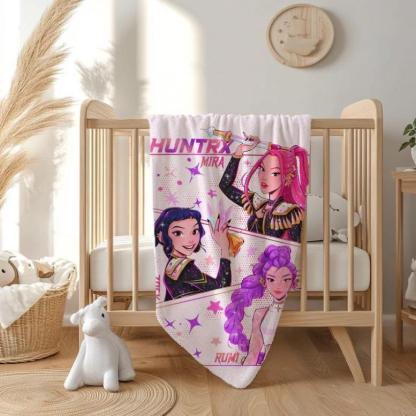 Kpop Demon Hunter Blanket, Cute Huntrix Theme Flannel Blanket, Kpop Demon Hunter Lover Gift, Mira Rumi Joey Blanket, Cozy Kpop Fangirl Gift,Zoey,Mira,Rumi,Huntrix,Sajaboys,Gift For Kids, Gift For Men & Women, K-POP Demon Hunters Merch