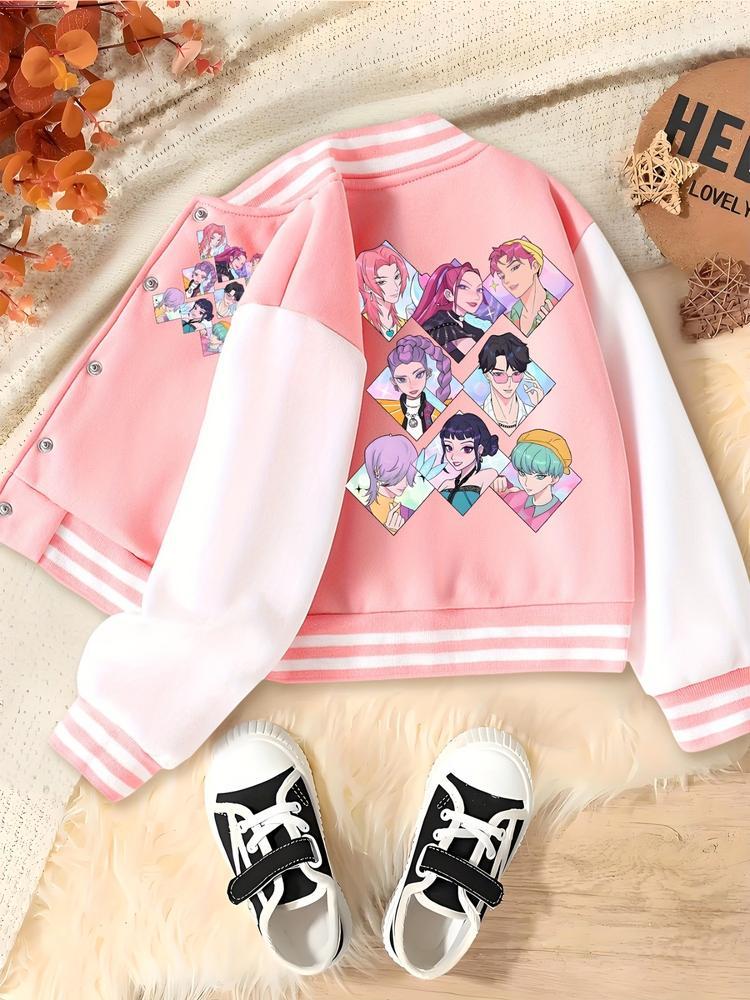 KPOP – The Huntress Girl Group Girls Halloween Christmas Short Baseball Jacket, Casual Sports School Uniform, Anime Character Design, Elastic Fabric, Fall Winter Outerwear