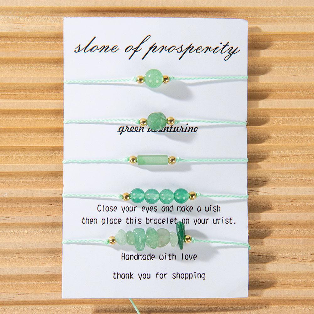 5 Pcs Green Dong ling Natural Adjustable Braided Bracelet, Jewelry Gift For Your Girlfriend On Valentine's Day, Includes Card Descriptions, Elegant Handcrafted Natural Stone Bead Crystal Bracelet Prosperity Handmade Wish