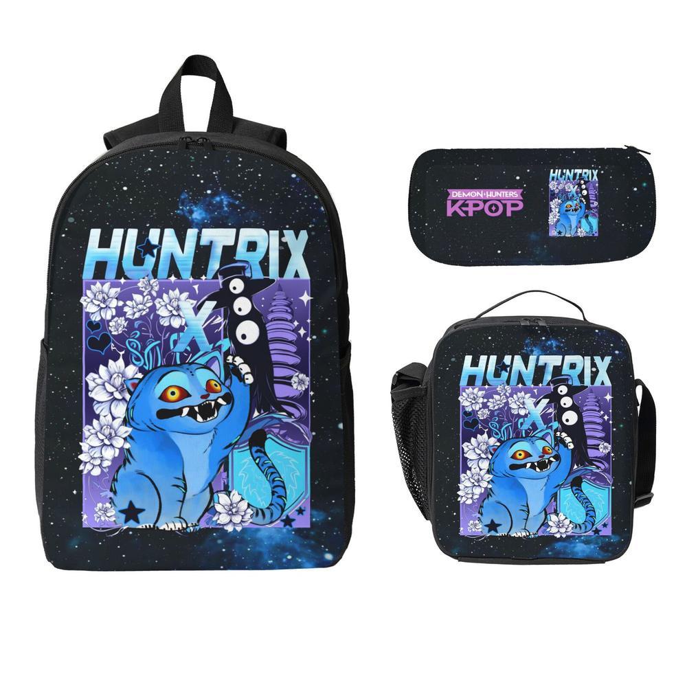 Huntrix K POP School Backpack SAJA BOYS Bags 3PCS Sets for Teens Adults Lightweight Bookbag with Lunch Bag Pencil Case for Middle High School College Students