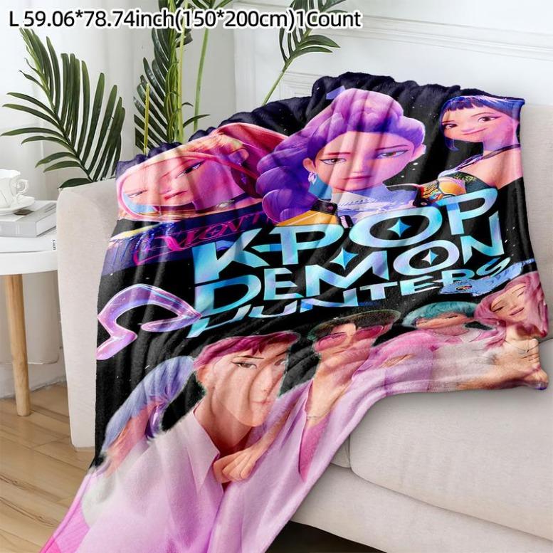 K-Pop Demon Hunter Star Team Blanket, Soft Flannel Sofa Bed Cover, Blue, Lightweight All-Season Travel Camping Home Rug, Figure Print Blanket,Zoey,Mira,Rumi,Huntrix,Sajaboys,Gift For Kids, Gift For Men & Women, K-POP Demon Hunters Merch