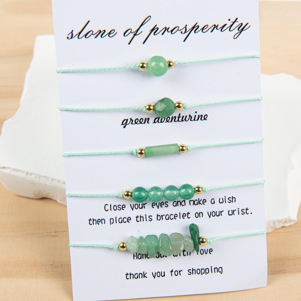 5 Pcs Green Dong ling Natural Adjustable Braided Bracelet, Jewelry Gift For Your Girlfriend On Valentine's Day, Includes Card Descriptions, Elegant Handcrafted Natural Stone Bead Crystal Bracelet Prosperity Handmade Wish