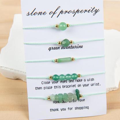 5 Pcs Green Dong ling Natural Adjustable Braided Bracelet, Jewelry Gift For Your Girlfriend On Valentine's Day, Includes Card Descriptions, Elegant Handcrafted Natural Stone Bead Crystal Bracelet Prosperity Handmade Wish