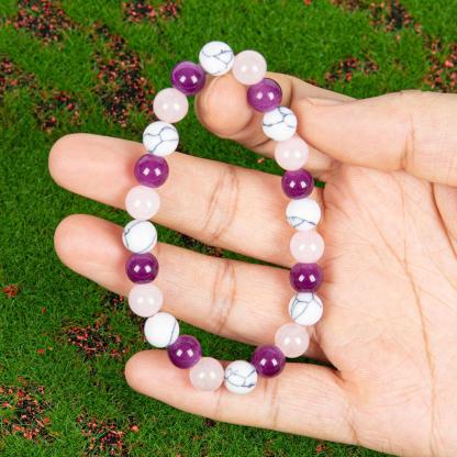 Sleep Aid Handmade White Turquoise And Crystal Bead Bracelet, Perfect Gift For Men And Women, Elastic Bracelet, Send Friends And Relatives, Brings Serenity & Luck - Infused With Prosperity Energy