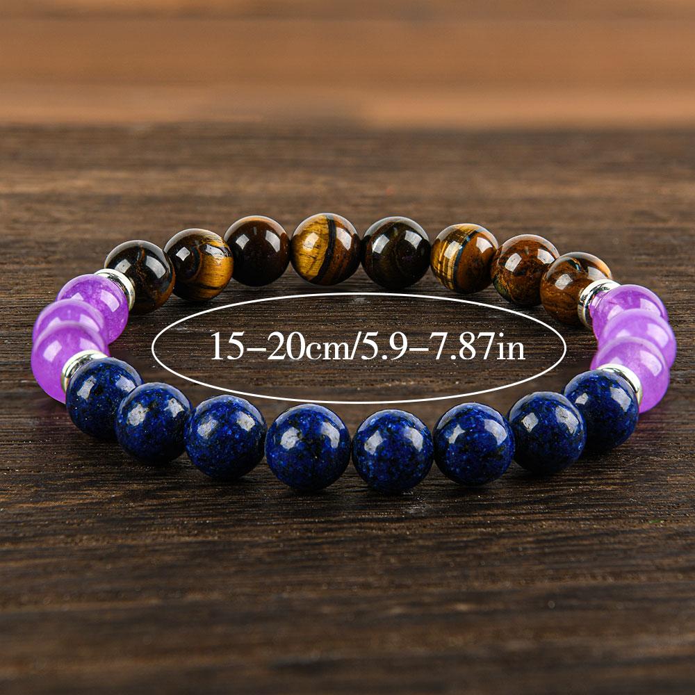 Reduce Stress Relieve Anxiety Crystal Bracelet Beaded Tiger's Eye Stone Jewelry For Men And Women,  Beaded Jewelry,  first  bracelet pulsera  amatista unity  bracelet protection  fashion artificial Colorblock Beaded Crystal Bracelet    chakra bracelet