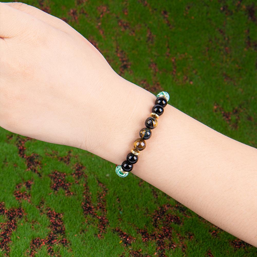 1pc Wealth Attraction Crystal Money Attraction Bracelet With Natural Stones - Malachite, Red Tiger Eye, Redstone, Elastic Fit For Prosperity And Abundance, Ideal Gift For Family And Friends