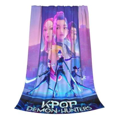 Kpop Demon Hunters Huntrix Knitted Blanket Flannel Zoey Rumi Mira Lightweight Throw Blankets For Home Couch Bed Rug, Man Women Gift, Halloween