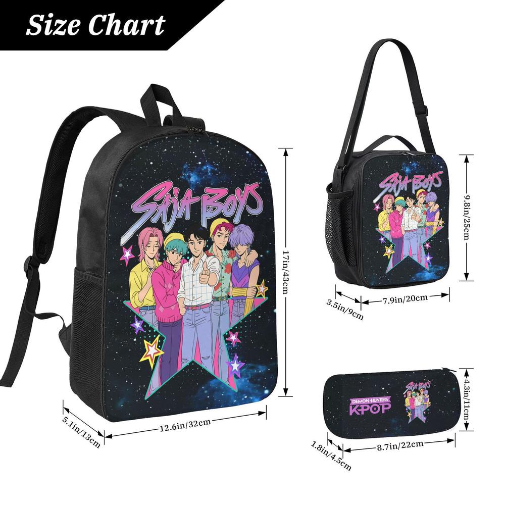 Saja Boys K POP Saja Boys School Backpack Set 3PCS - Cute Daypack Bookbag with Lunch Bag & Pencil Case, Perfect for Teens Adults School Work