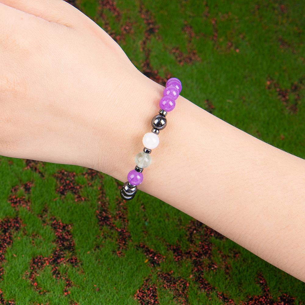 Crystal Bracelet - Allotherapy Focus And Clarity Aid, 8mm Bead Jewelry For Determination And Concentration, Physical Form Elastic Wrist Rosary, Brings Serenity & Luck Colorblock Beaded Crystal Bracelet