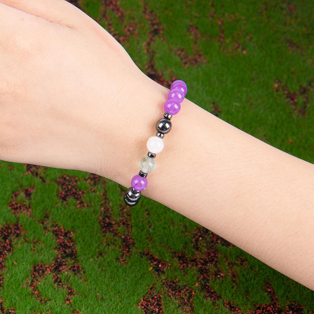 Crystal Bracelet - Allotherapy Focus And Clarity Aid, 8mm Bead Jewelry For Determination And Concentration, Physical Form Elastic Wrist Rosary, Brings Serenity & Luck Colorblock Beaded Crystal Bracelet