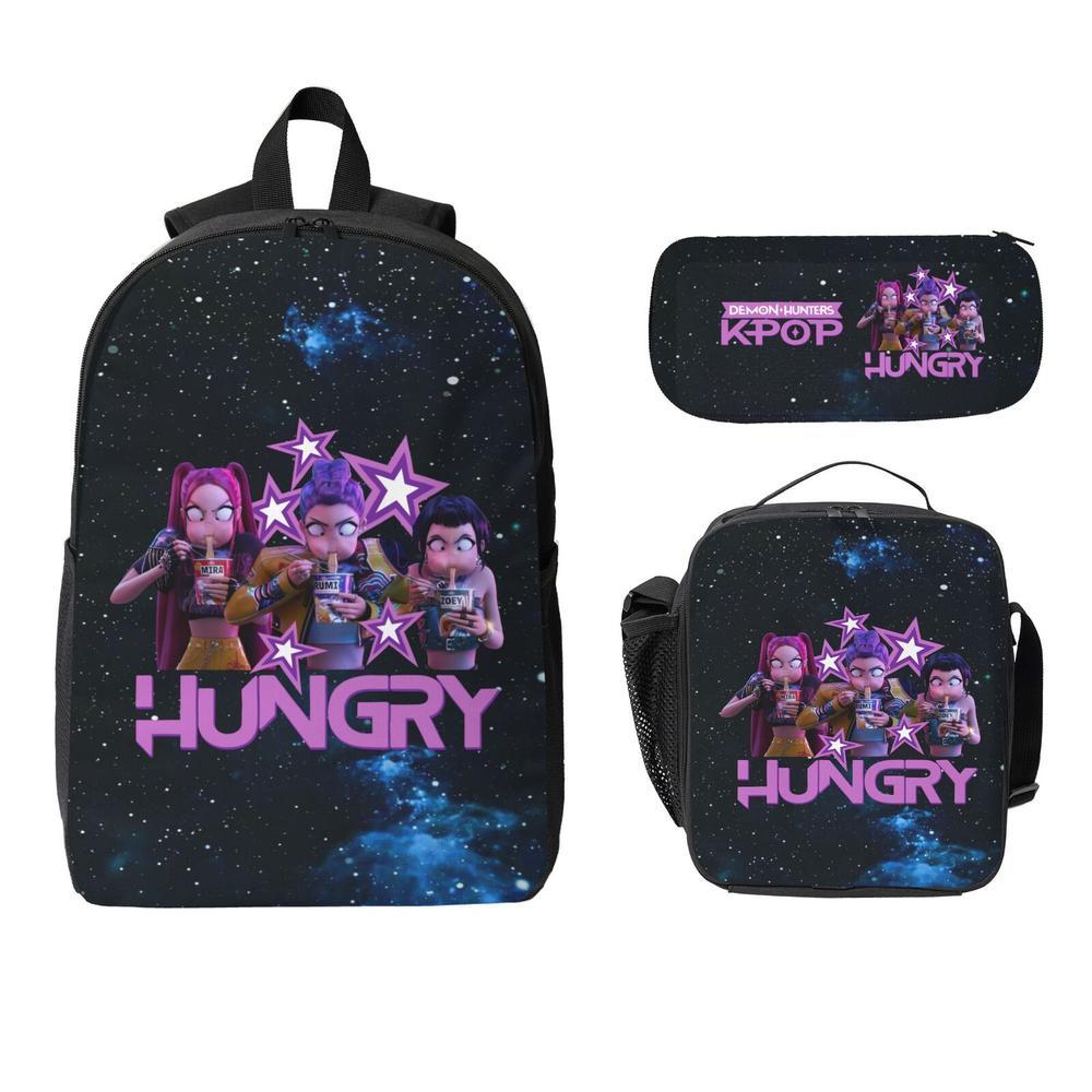 3PCS K-POP Demon Hunters School Bag Set - Large Capacity Laptop Backpack + Portable Lunch Bag + Pencil Case, Functional Fashion Backpack for Teens Men Women, Ideal for Daily Use & Adventures, Great Gift